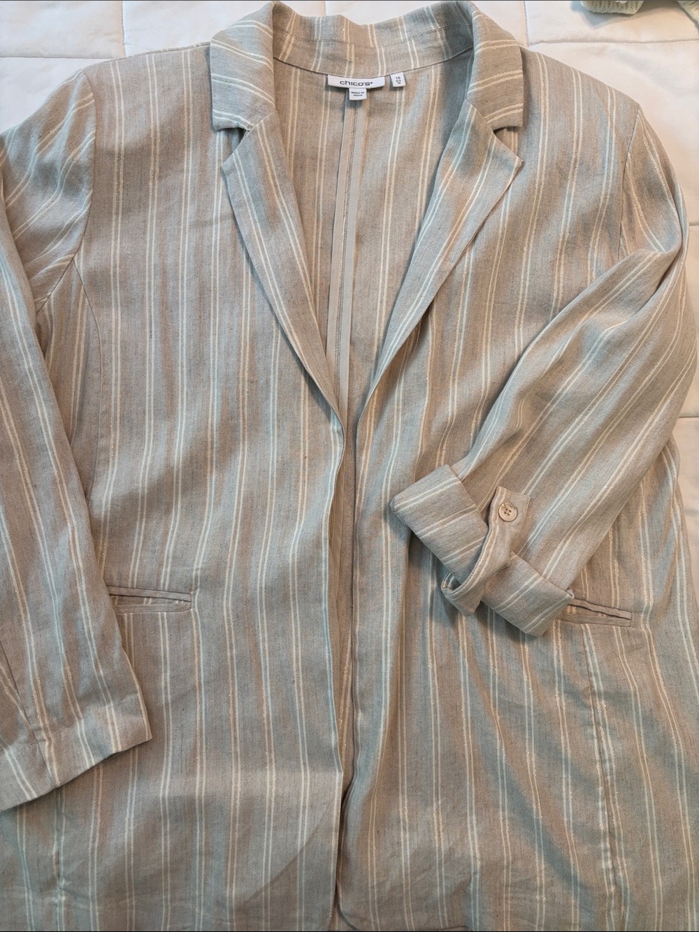 Chico's Light Beige Striped Linen Blazer